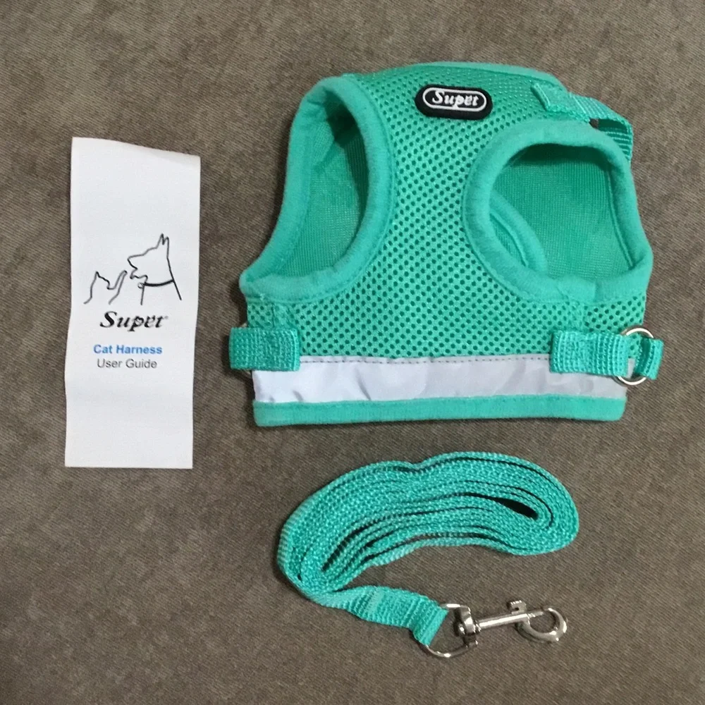 Supet turquoise step in cat harness & leash, NIB.
